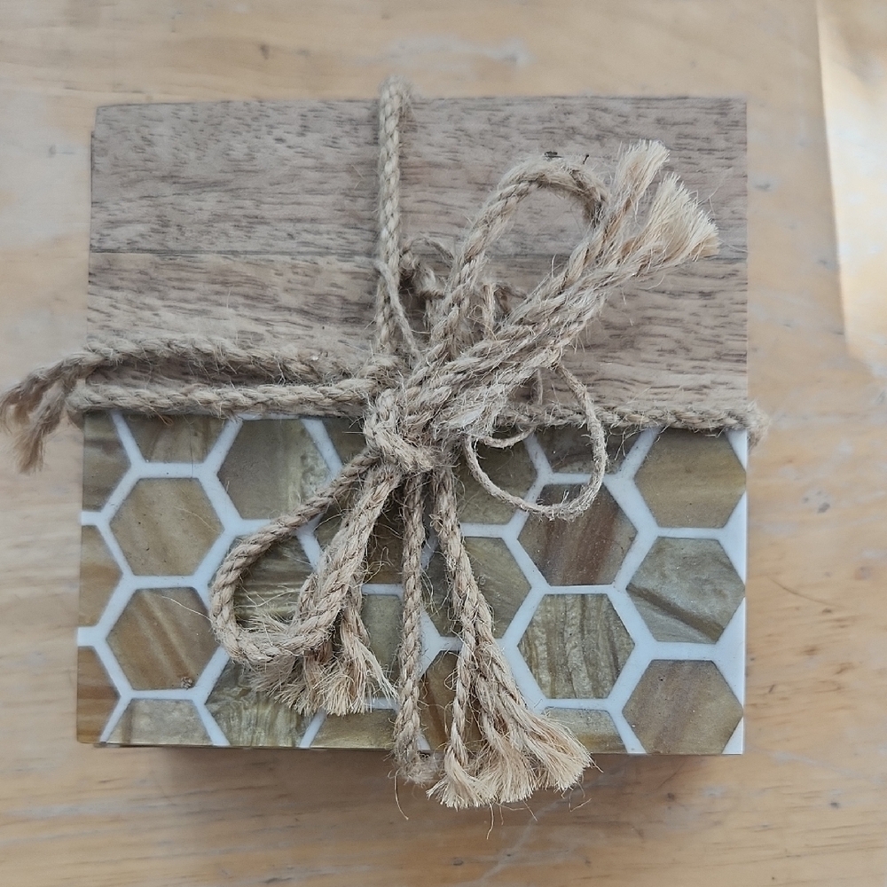 Rustic Wooden Coasters with Hexagonal Design
